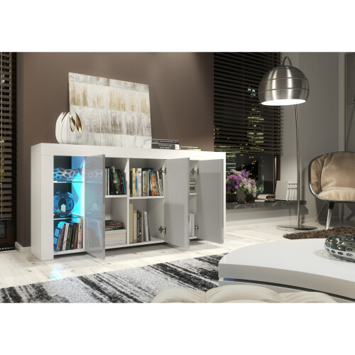 Sideboard 164cm Eden - White & Grey Gloss Doors and LED Lights 2
