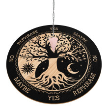 Witch Pendulum Board, Tree of Life, Round Wooden Divination Board, 7.9 Inch Sun, Moon, Metaphysical Message Board with Crystal Necklace