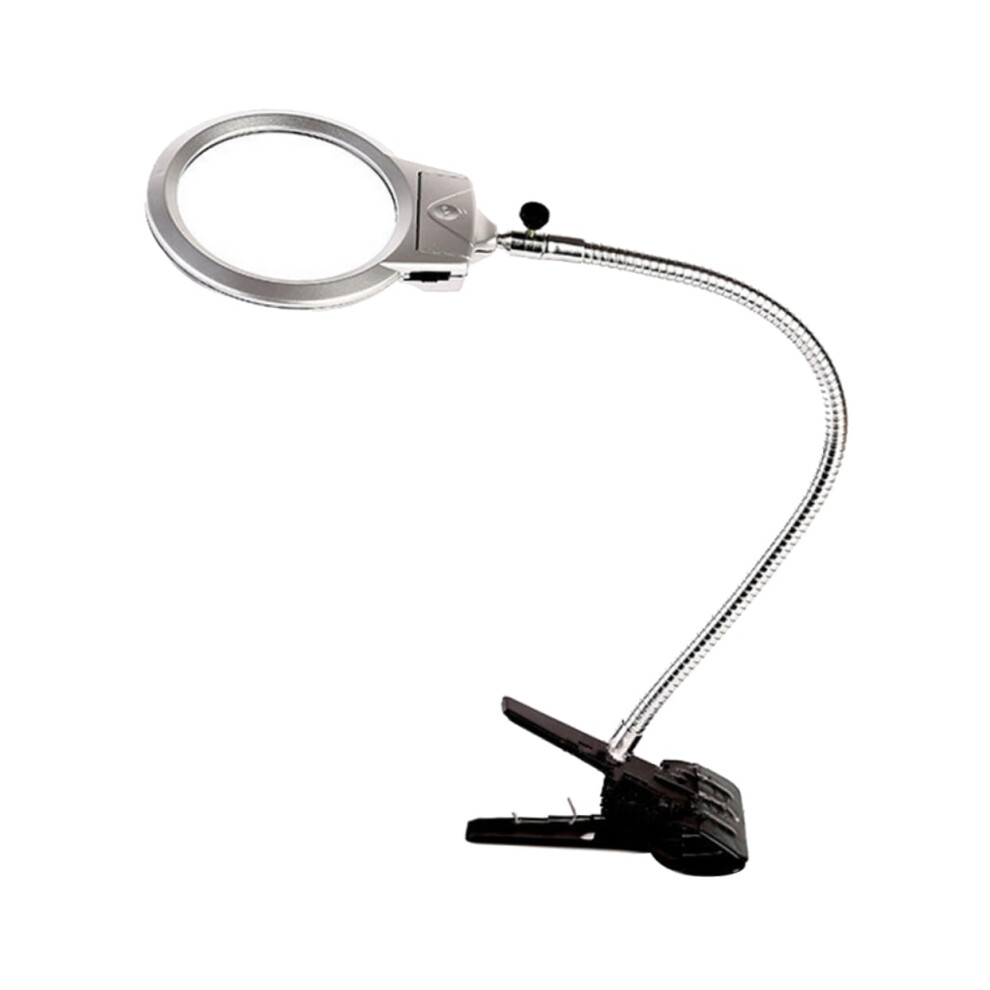 LED magnifying lamp with clip, dimmable reading light for desk, batteryoperated