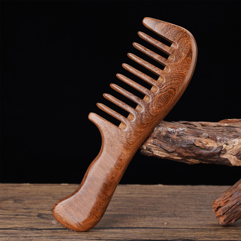 Unisex Wood Comb Natural Antistatic Sandalwood Wooden Hair Comb, Doublesided Carved Sandalwood, Handle Widetoothed