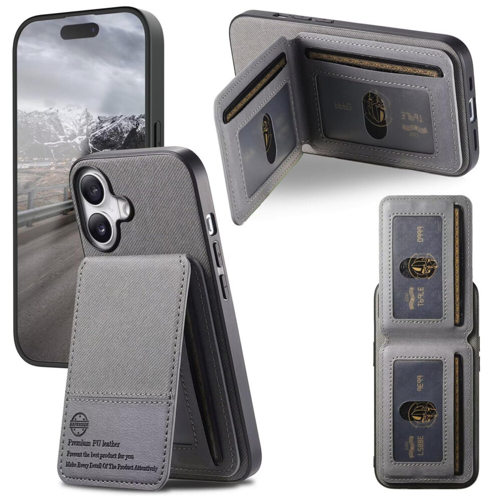 Wallet Case With Card Holder Leather Flip Cover Kickstand Shockproof For Iphone 14 Pro Grey 9365049929974