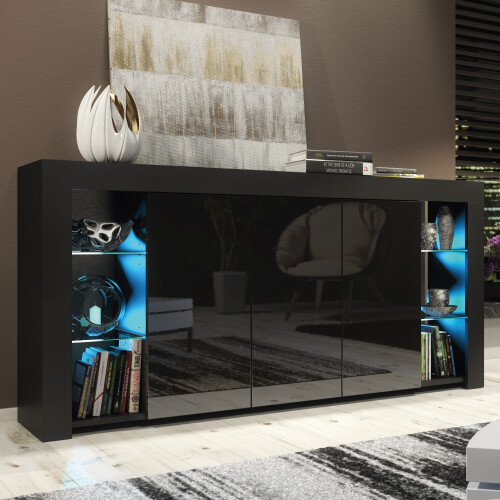 Sideboard 164cm Eden - Black with Gloss Doors