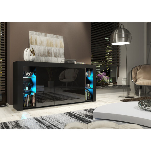 Sideboard 164cm Eden - Black with Gloss Doors 1