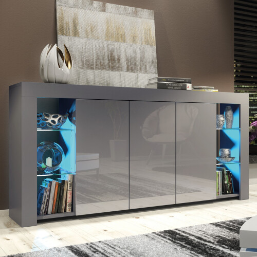 Sideboard 164cm Eden - Dark Grey with Gloss Doors