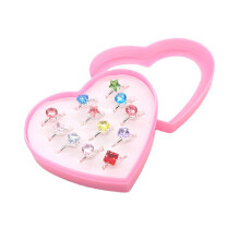 Children's Rings for Girls, Heart Shape Box, Pack of 12 Rings with Hearts, Stars and Flowers