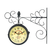 Garden Clocks Outdoor Waterproof Vintage DoubleSided Wall Clock Metal Rack Sweeping Movement BatteryPowered Round