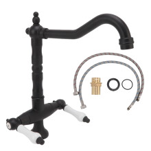 Double Cross Handle, Solid Brass Construction Vintage Brass Faucet Ensures Sturdiness And Timeless Appeal, 360 Degree Swivel Spout For Enhanced