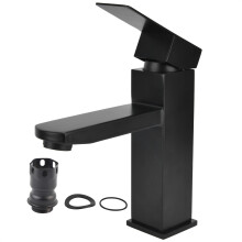 Baterie elegantă pentru chiuvetă de baie, finisaj negru mat pentru spații moderne, baterie cu cartuș ceramic cu control lin, potrivită pentru