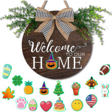Farmhouse Porch Décor with Rustic Beads Welcome Sign, Interchangeable Holiday Accessories for Beach House, Sun Protection & Scratch-Resistant (11.8"