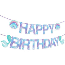 Under The Sea Party Mermaid Birthday Sign, Reusable Decoration With Premium Quality For Girls' Birthday, Easy To Set Up Sparkle Happy Birthday Sign Wi