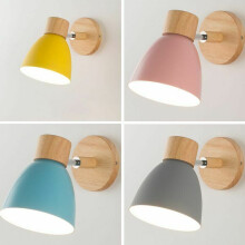 Leeslampen, koepelvormige houten en metalen afwerking met eenvoudige installatie voor binnenverlichting, verstelbare wandlamp met roze aluminium
