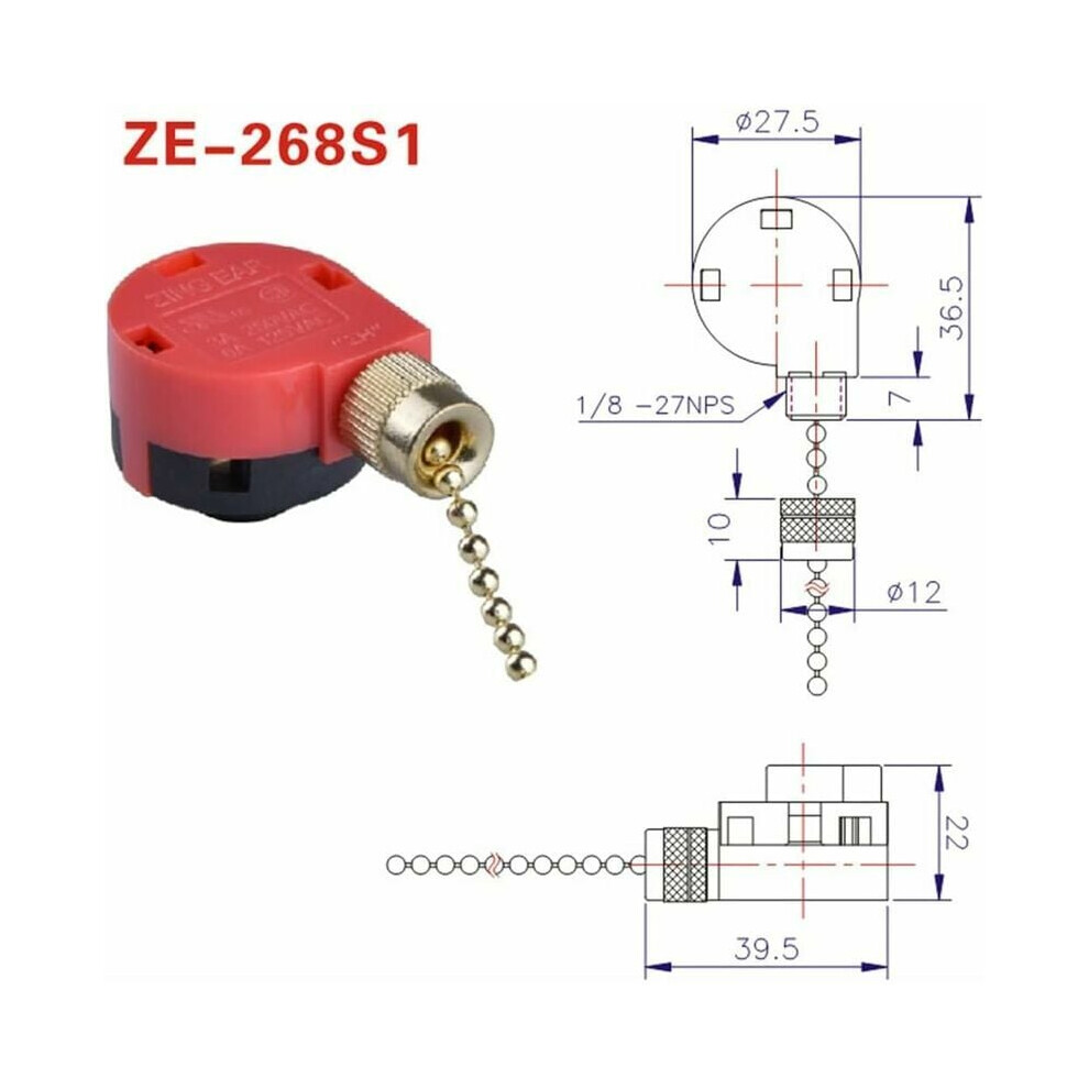 Versatile Ceiling Fan Switch, 3 Speed Control For Ceiling Fans, Appliances, Wall Lamps, Cabinet Light, Replacement Control, Pull Chain Switch, Wide 9128293373180