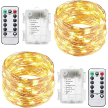 Warm White Fairy Lights for Wedding, LED String Lights Battery Operated with Dimmable Remote Controlled and Timer Function, 8 Modes Waterproof for