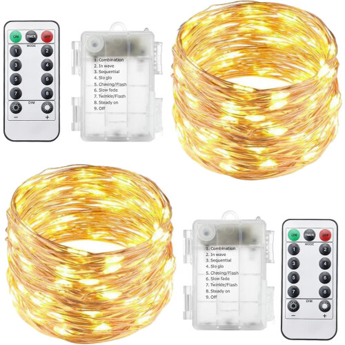 Warm White Fairy Lights for Wedding, LED String Lights Battery Operated with Dimmable Remote Controlled and Timer Function, 8 Modes Waterproof for