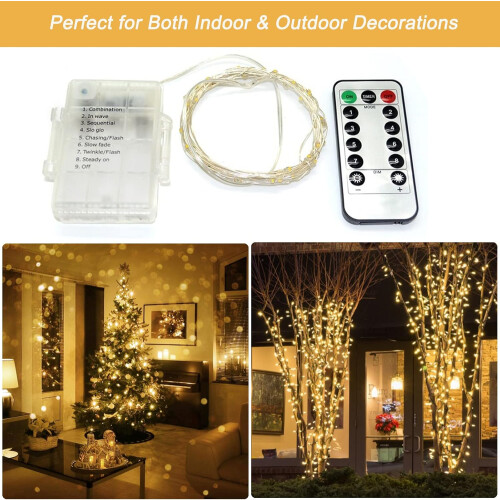 Warm White Fairy Lights for Wedding, LED String Lights Battery Operated with Dimmable Remote Controlled and Timer Function, 8 Modes Waterproof for 1