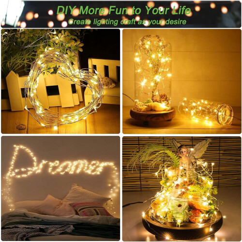 Warm White Fairy Lights for Wedding, LED String Lights Battery Operated with Dimmable Remote Controlled and Timer Function, 8 Modes Waterproof for 2