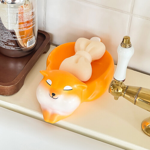 Shiba Inu zeepbakje van hars badkameraccessoire met functionele 1