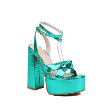 14.5 cm / 5.7 inches thick heel heels sexy striptease stage performance pole dance heels night club party prom platform sandals 38 EU Green