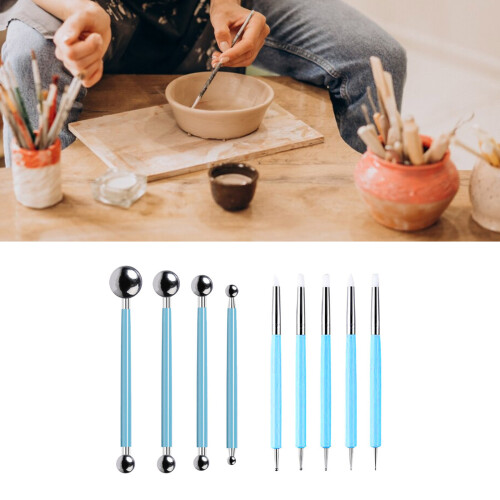 9Pcs Double End Pottery Texturing Tool and Dotting Pen with 1