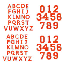 Geborduurde opstrijkbare letternummerset van 72-oranje kleur