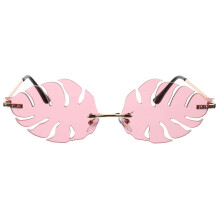 2 Pcs Leaf Shape Eyeglasses Fashion Photo Prop Party Sunglasses Pink