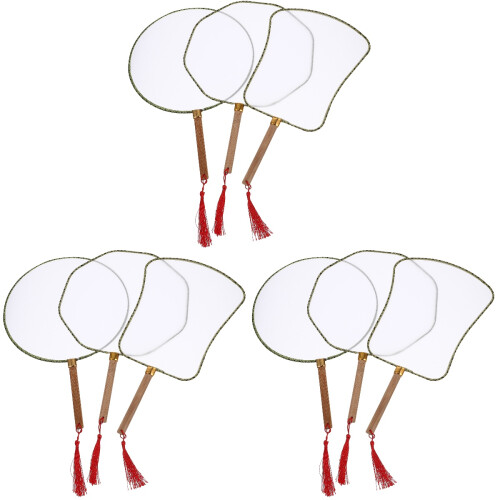 9 Pcs Decorative Painting Fan Hand Blank Diy Drawing Accessory 1