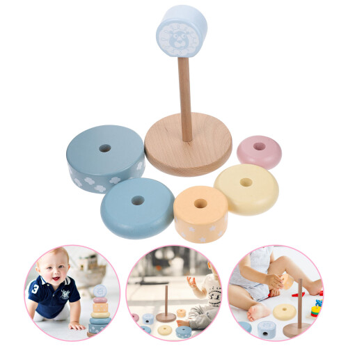 One Set Wooden Stackable Ring Tower Game Toy 1