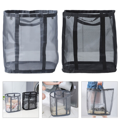 Ventilated Foldable Clothes Bin With Carry Handles For-Black 2