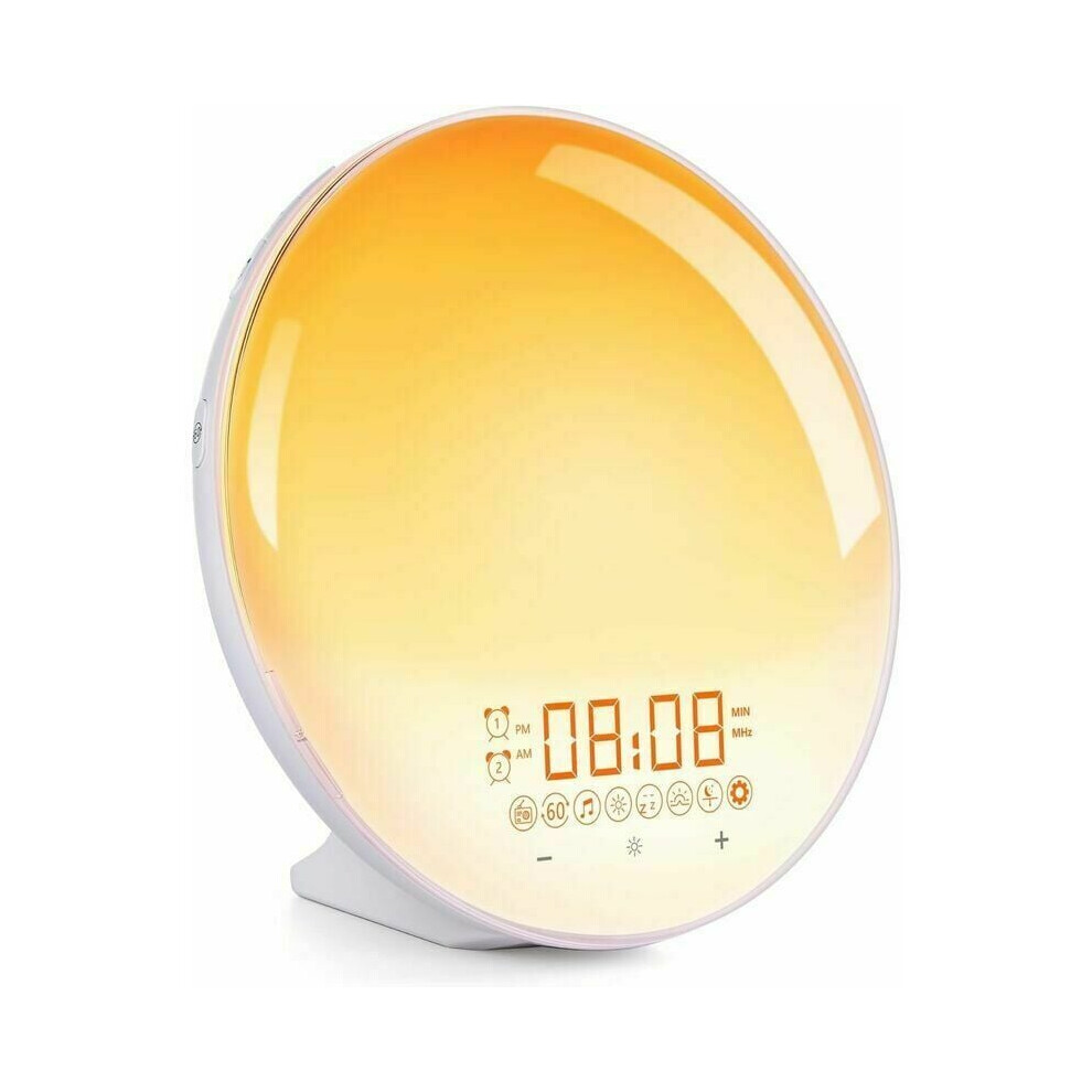 Sunrise Alarm Clock, Sunset Simulation, Dual Alarms & Snooze, Brightness Adjustable Color Changing Light, Natural Sounds, FM Radio, USB Charging Port