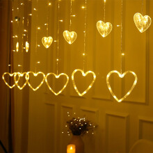 Romantic Valentines Day Decor Heart Shaped USB Powered Curtain String Lights, 8 Lighting Modes, Flexible & Portable for Indoor Outdoor Celebrations