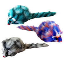 3PCS Kleurrijke gevederde pluche muis speelgoed piepende