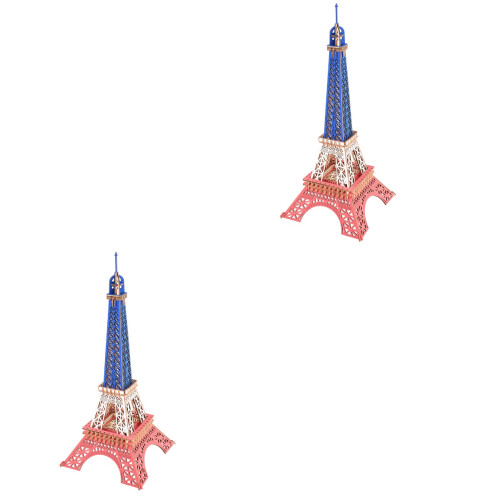 2 Piezas Madera Torre Eiffel Tricolor 3D Educativo 2