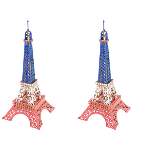 2 Piezas Madera Torre Eiffel Tricolor 3D Educativo 1