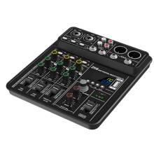 4Channel Sound Mixer with Headphone Output, for Karaoke, Live Broadcasting, and Mobile Setups