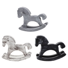 3Pcs Vintage Wooden Rocking Horse Ornaments Colorful Nursery Decor