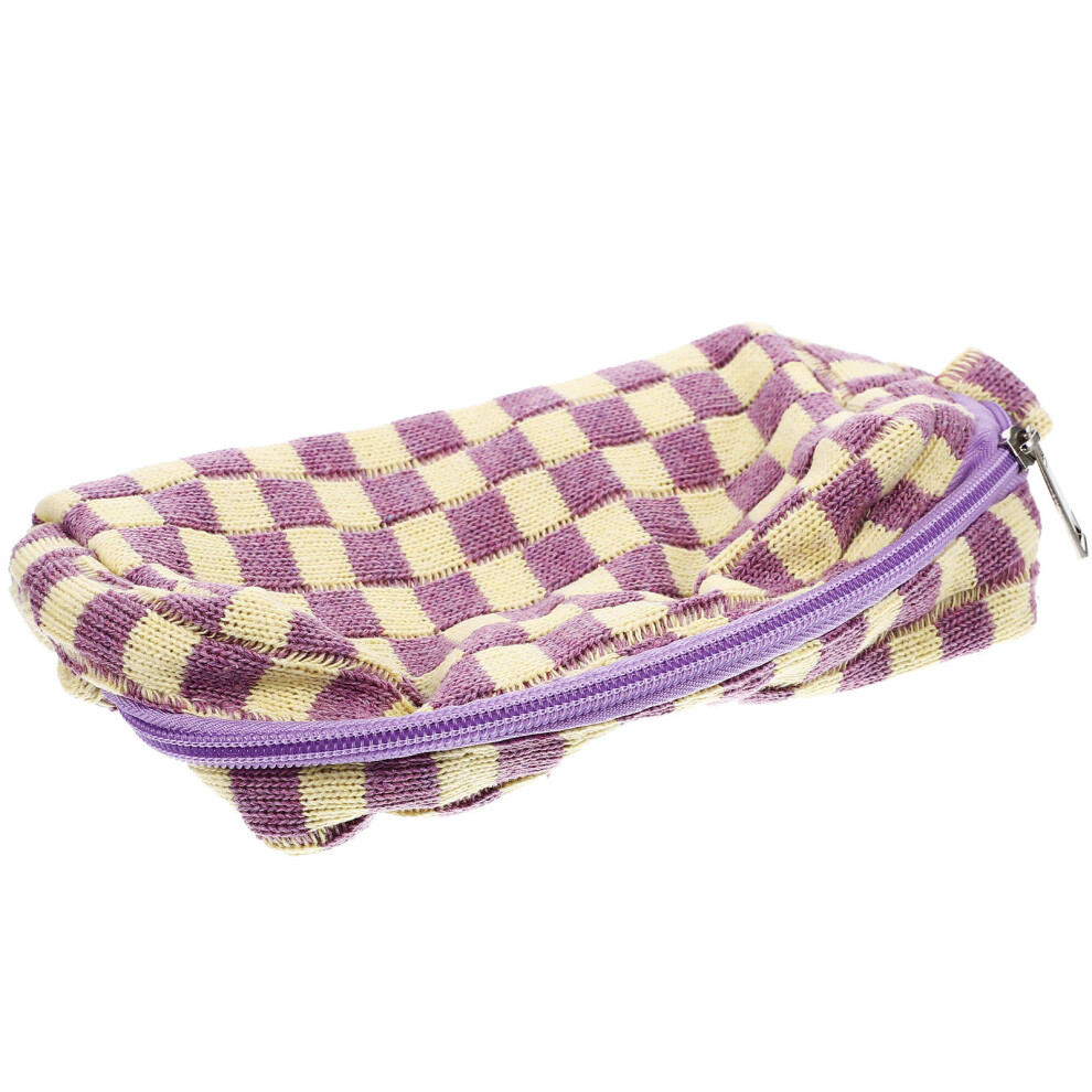 Vaguelly 3Pcs Woolen Yarn Makeup Bag Large Capacity Checkered Toiletry Bag