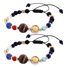 8Pz Braccialetti Pianeti Resinati Neri Con Pietre Naturali Per