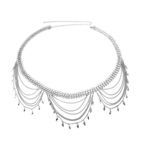 Body Chain Prata Metal Com Folhas - Para