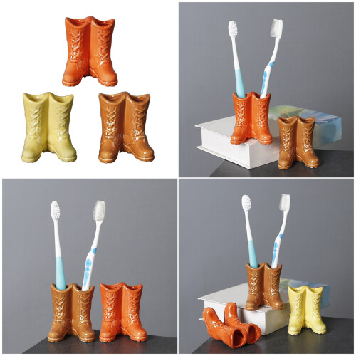 Multipurpose Ceramic Toothbrush Holders Desk Toothpick-Yellow 2