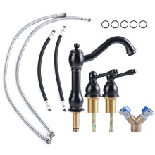 Oil Rubbed Bronze Bathroom Faucet With Pop Up Drain, Functional Design Widespread 8 Inch 3 Hole Faucet Set Single Handle Vessel Sink Tap For Vanity