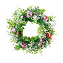 Künstlicher Frühlingskranz, dekorativer Blumenkranz für Partys, Büros und Restaurants, hochwertige Seidenblumen, Rattanring mit grünen
