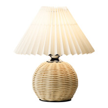 Pleated Table Lamp, Long Service Life Desk Light For Home Office Decor And Bedroom, Compact Lamp With Rattan Metal Base And Rocker ON/OFF Switch