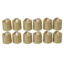 3D Moving Flame Battery Operated Timer Function Gold Glitter Candle, Flameless Smokeless Light For Indoor Decor (Golden)