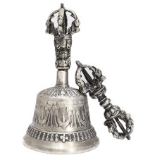Tibetan Hand Bell, Silver Hand Bell, Summoning Bell, Brass Wedding Bells (4.8 Inches) 4.8in One Color