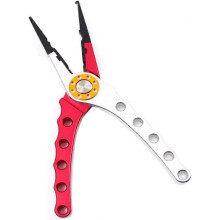(As show, One size) Fishing Pliers Aluminum Fishing Pliers Multifunctional Fishing Cutter Hook Remover (Silver + Red)