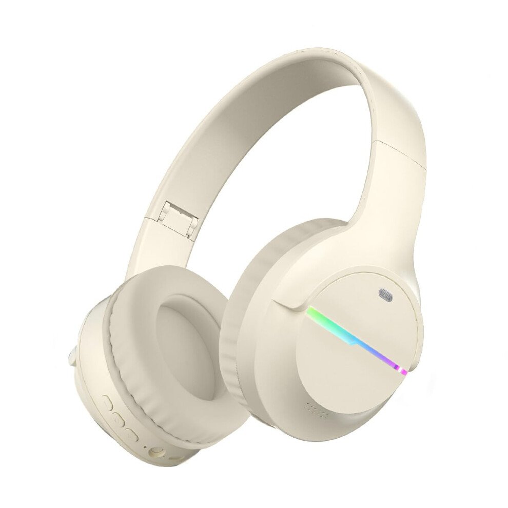 Wireless Bluetooth Headphones, Colorful Lights, Large Battery, Foldable, Bluetooth 5.3, 10M Range, Stereo, Builtin Mic, Comfortable Overear (Khaki) 9365049930239