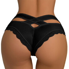 Sexy Lace Panties for Women, Transparent Mesh Hook Slips, Breathable, Low Waist, Seamless Underwear Camouflage Women's Underwear (Black, L)