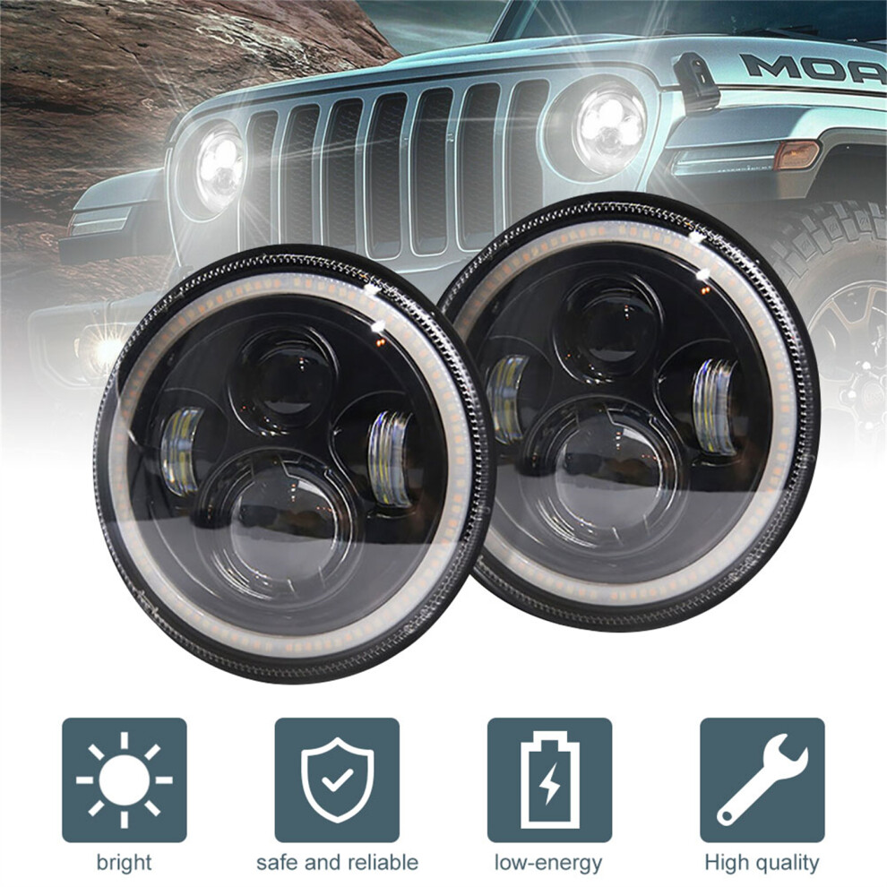 7Inch Led Headlights, Multi-Function Lighting Solution With High/Low Beam And Drl For Jeep Wrangler Jk, Waterproof Ip67 Rated And Easy Plug-And-Play I 9453559681076