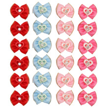 Elastici per capelli con perle per cani di piccola taglia, colore rosa chiaro, fiocco per capelli con strass, piccolo fiocco per San Valentino,