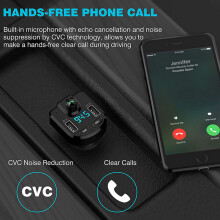 Transmissor FM Bluetooth para carro, adaptador de rádio FM Bluetooth sem fio com tecnologia CVC de cancelamento de ruído para chamadas em modo